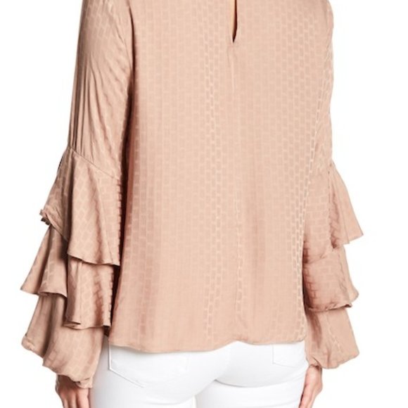 S&D Gretchen Ruffle Tiered Long Sleeve Blouse Scoop Neck Coco Brown,Size XL,NEW - Picture 2 of 9